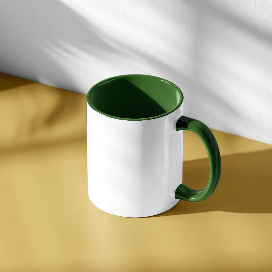Plain White And Green Inner  Coffee Mug