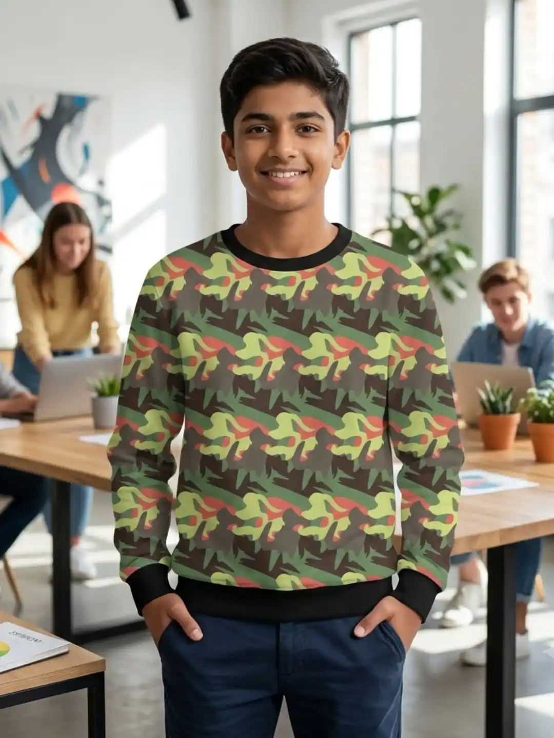 Kids Green Stylish Camouflage Sweatshirt