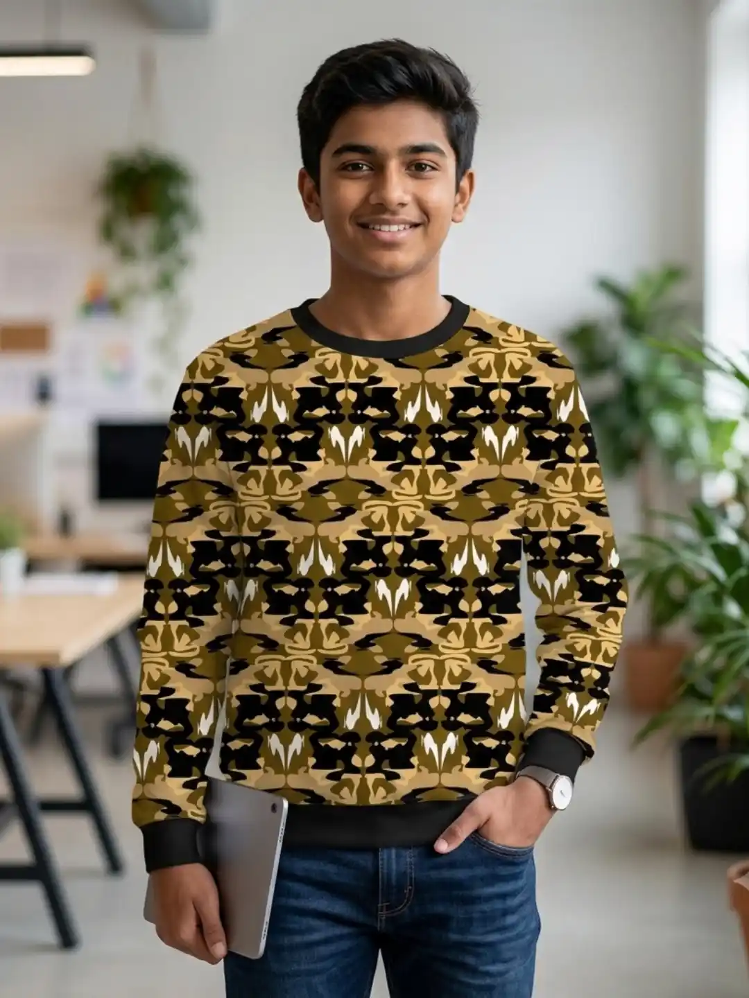 Kids Camel Color Camouflage Sweatshirt