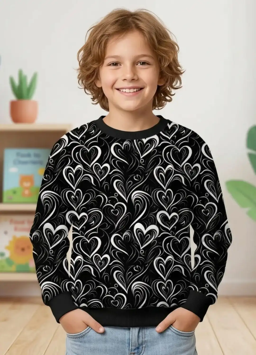 Kids Hearts Print Sweatshirt