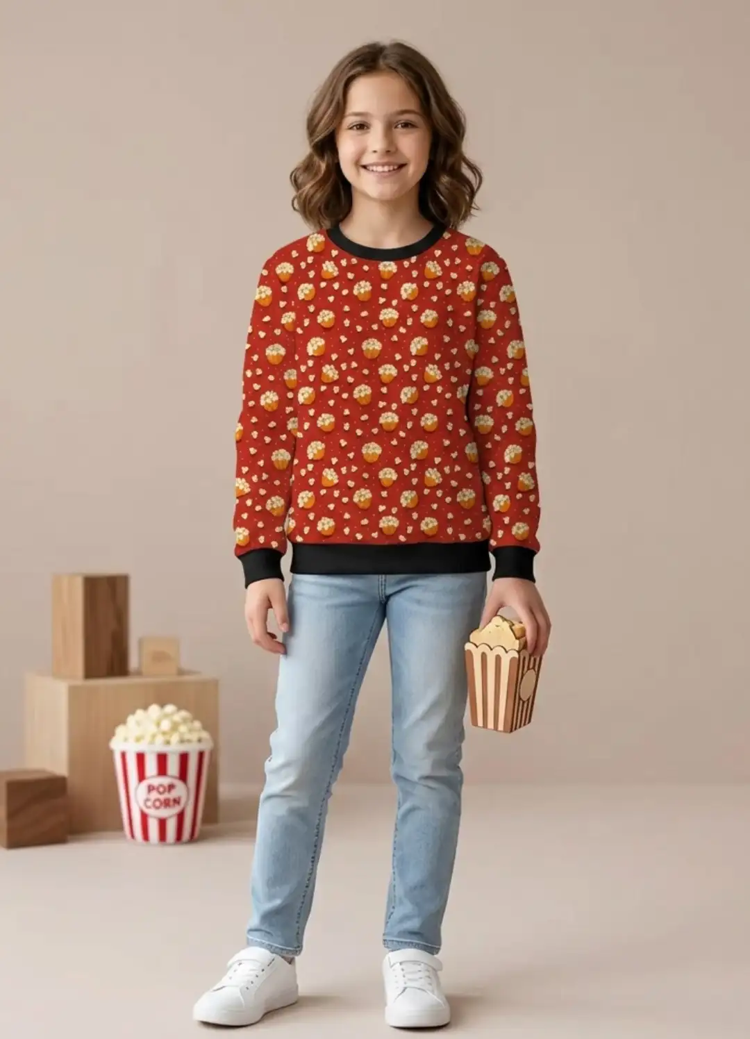 Kids Funky Red Pop Corn Sweatshirt