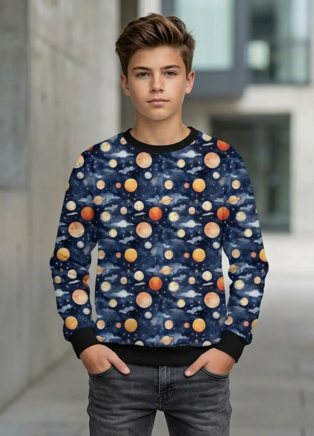 Kids Navy Color Clestial Print Sweatshirt