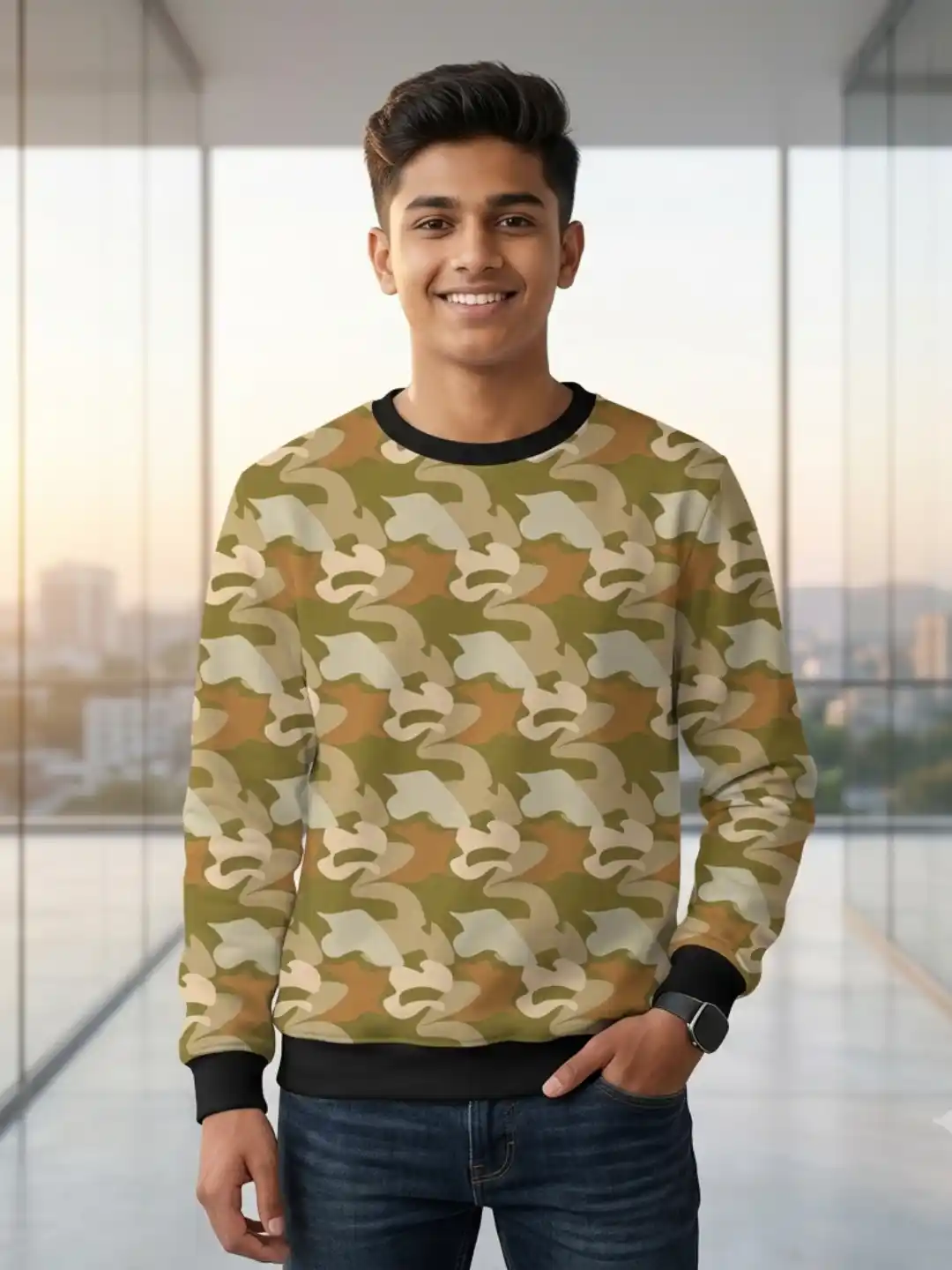 Kids Sand Color Camouflage Sweatshirt