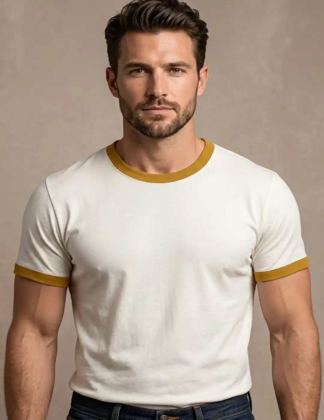 Mustard Yellow Off White Ringer T-shirt - Image 3