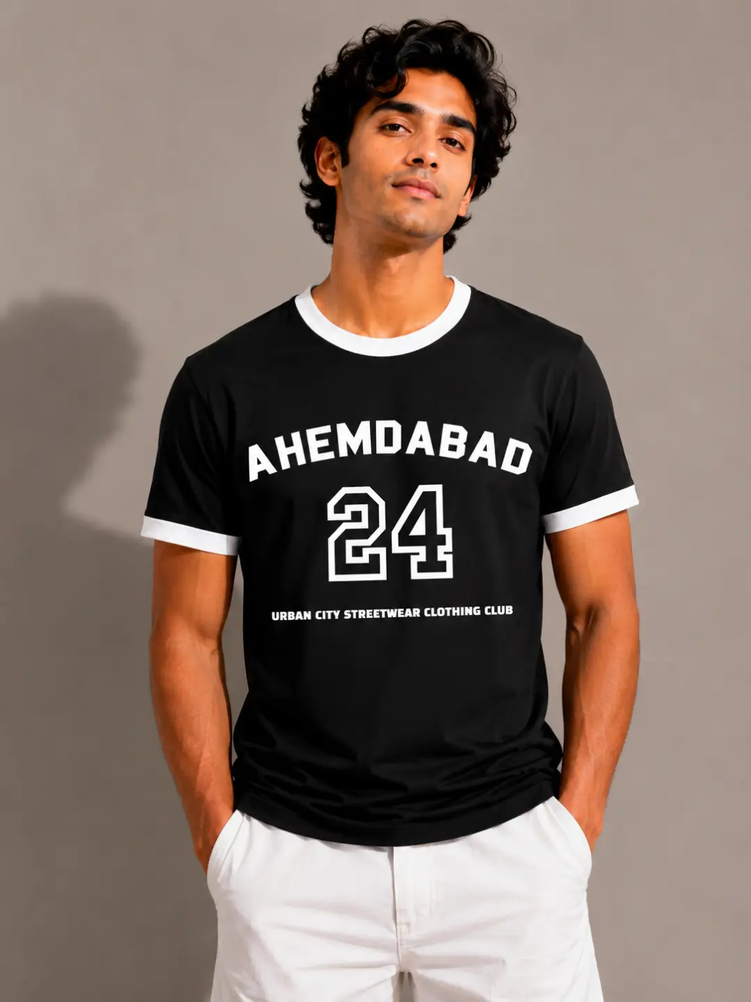 Ahembdabad City White Black Ringer T-shirt