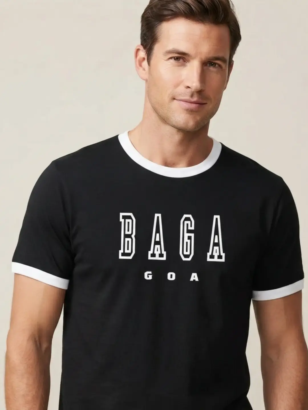 Baga Goa White Black Ringer T-shirt