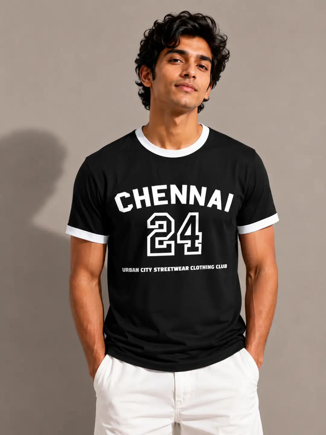 Chennai City White Black Ringer T-shirt