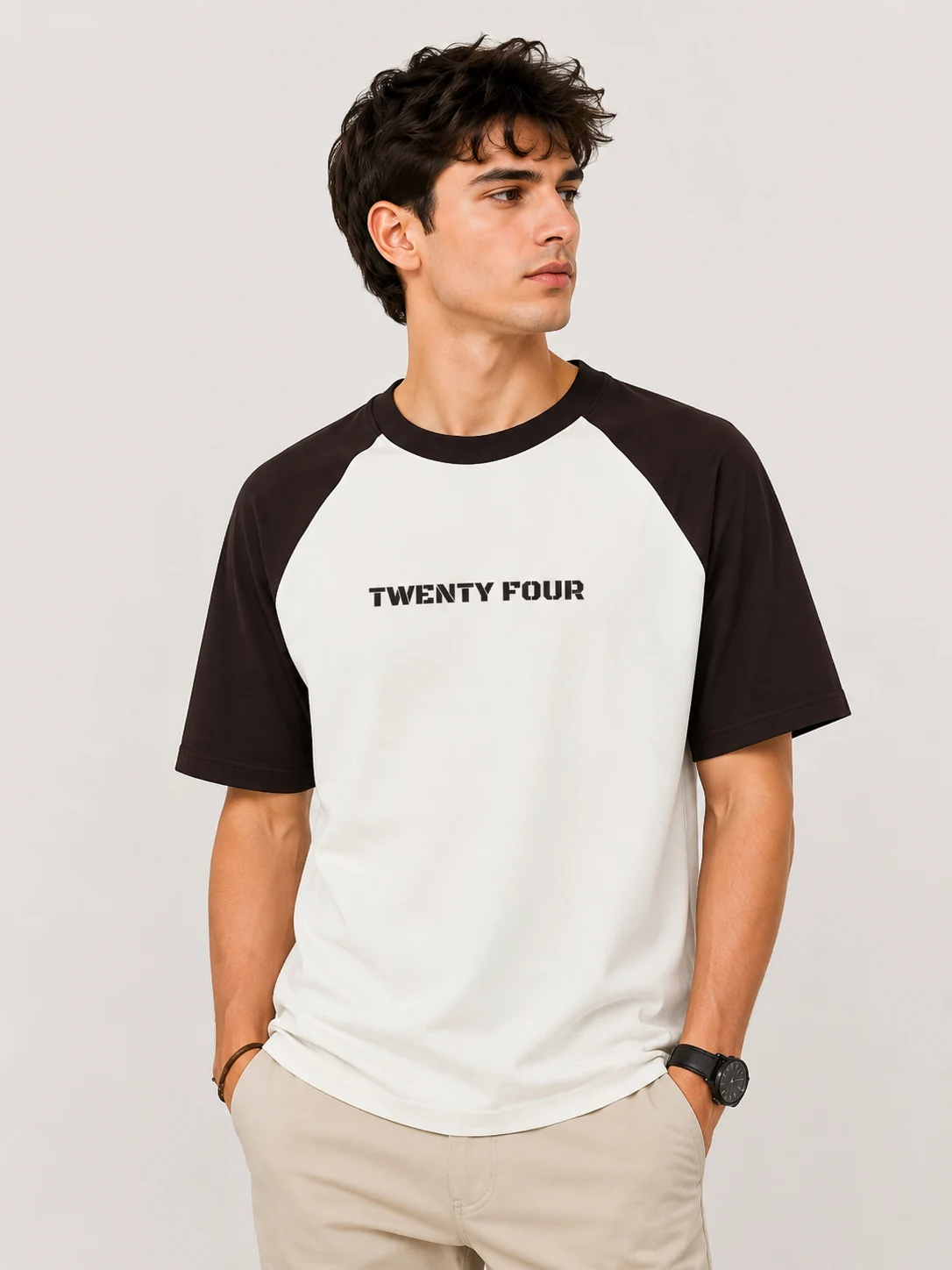 Twenty Four Oversized Coffee Brown Off White Raglan T-shirt