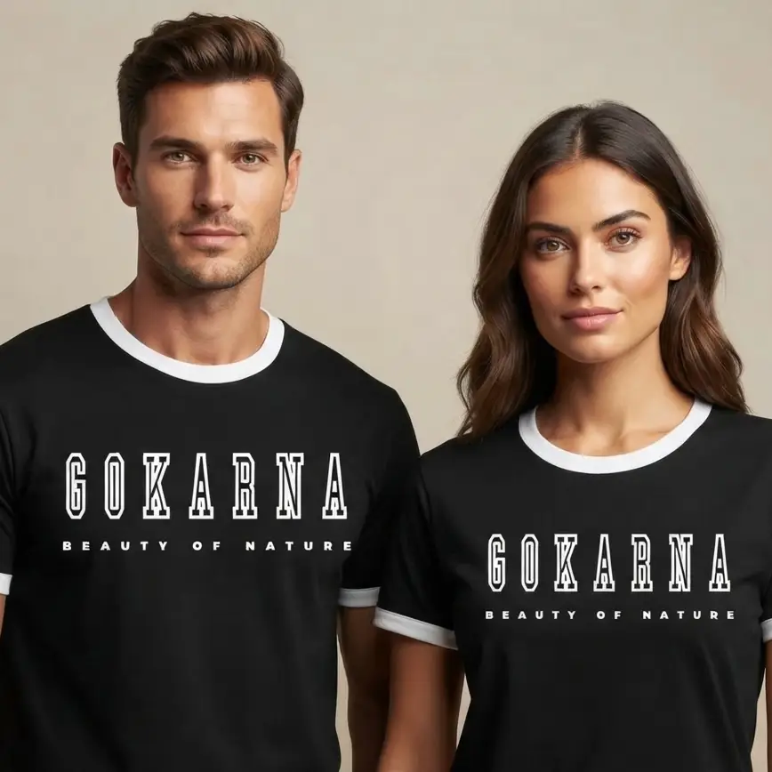 Gokarna Beach White Black Ringer T-shirt