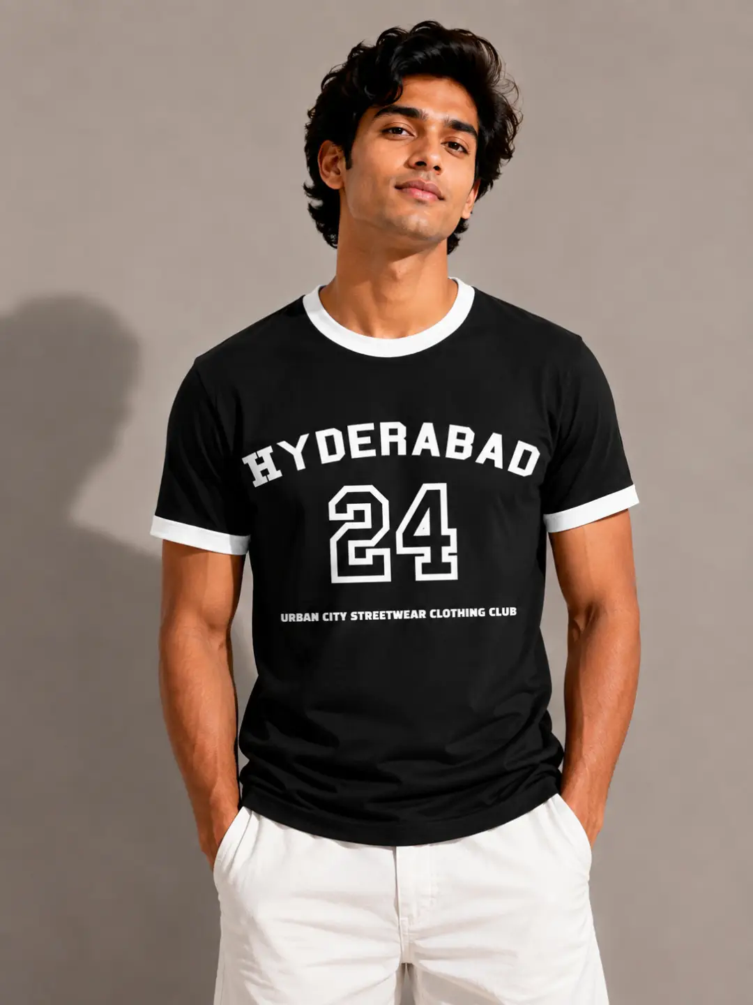Hyderabad City White Black Ringer T-shirt