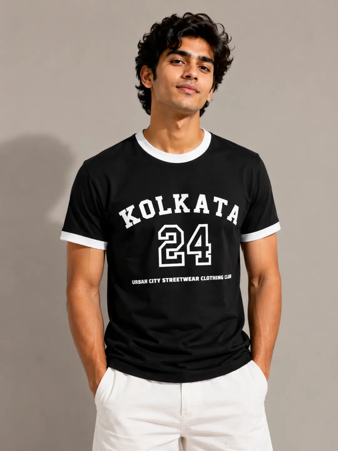 Kolkata City White Black Ringer T-shirt