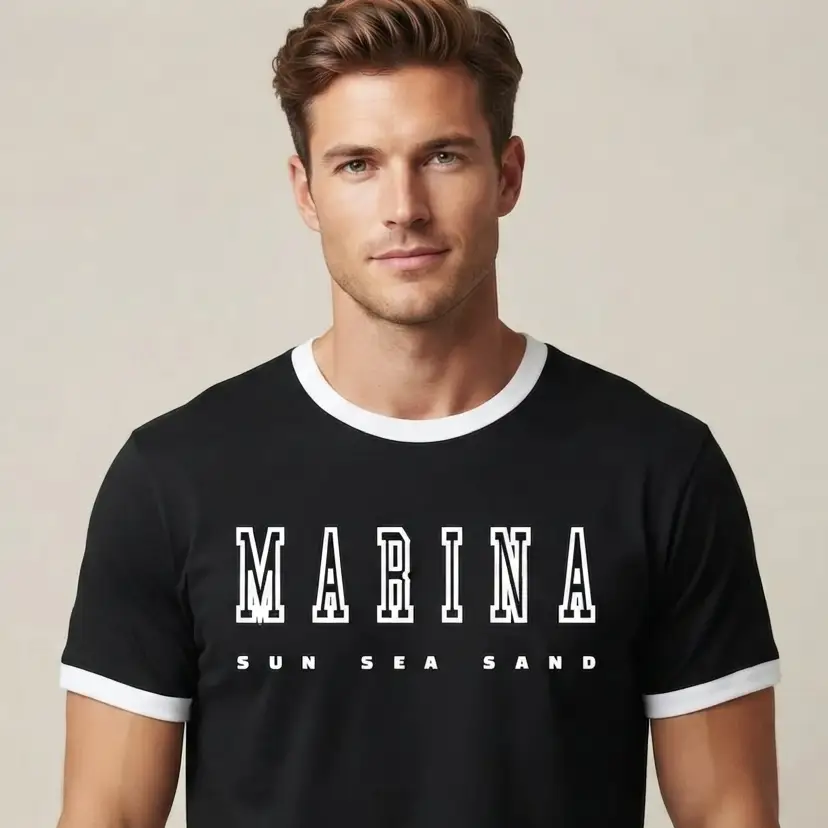 Marina Beach White Black Ringer T-shirt