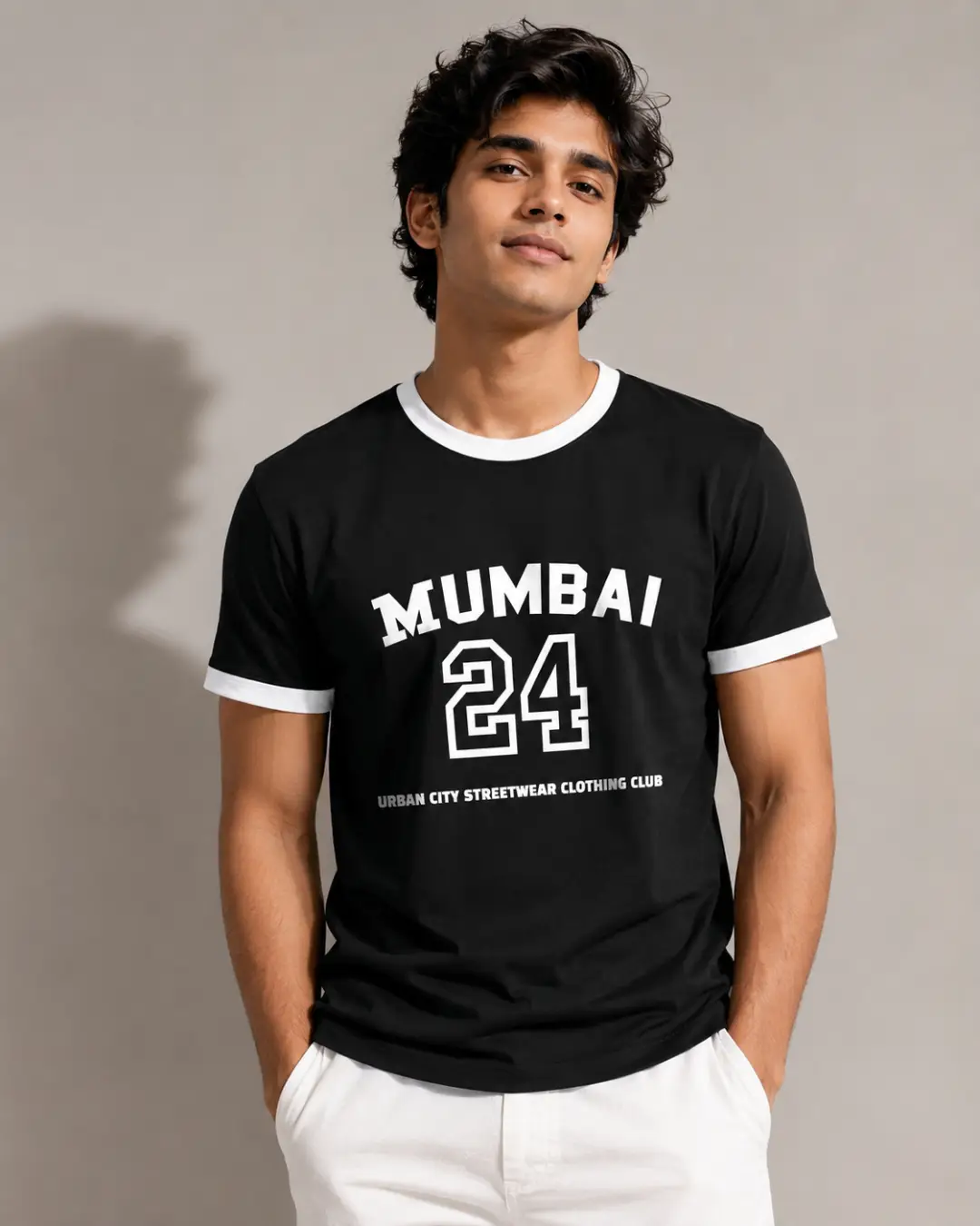 Mumbai City White Black Ringer T-shirt