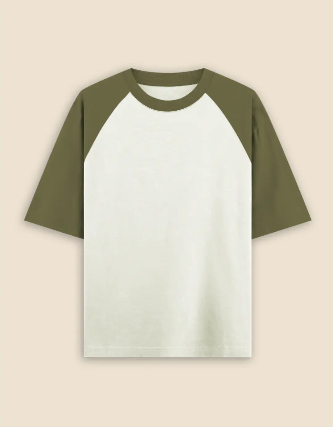 Oversized Olive Green Off White Raglan T-shirt - Image 2
