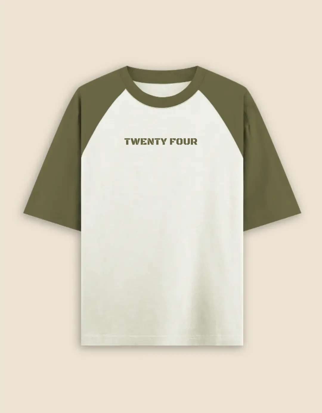 Twenty Four Oversized Olive Green Off White Raglan T-shirt