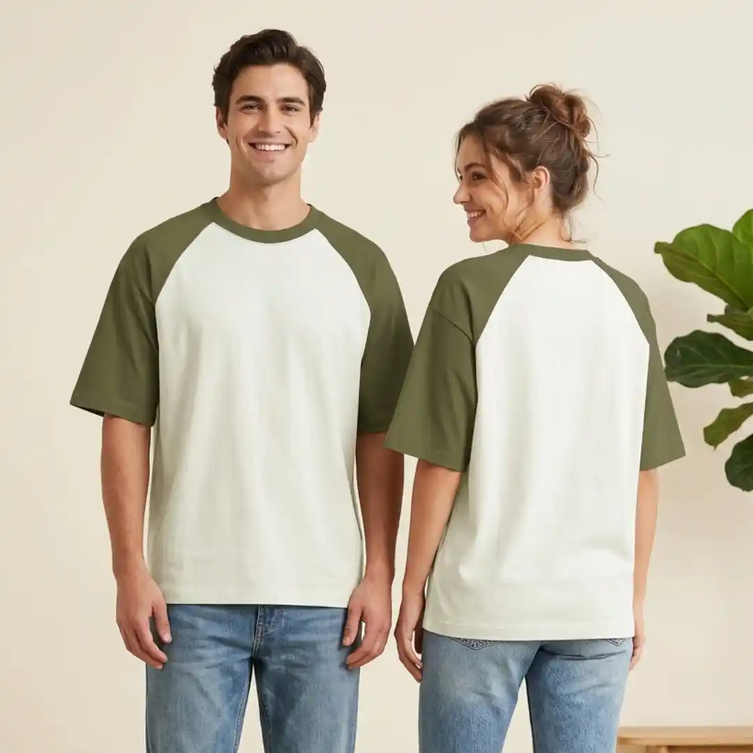 Oversized Olive Green Off White Raglan T-shirt