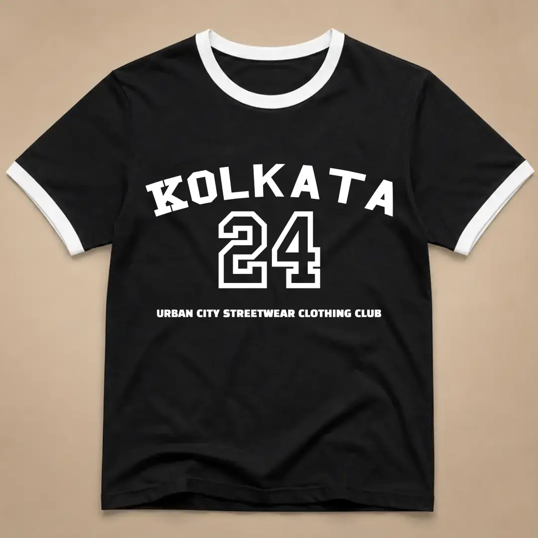 Kolkata City White Black Ringer T-shirt - Image 2