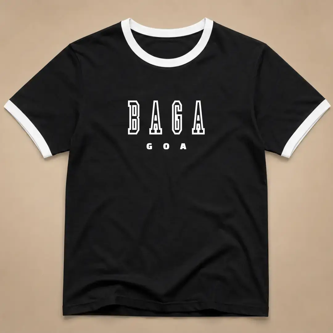 Baga Goa White Black Ringer T-shirt