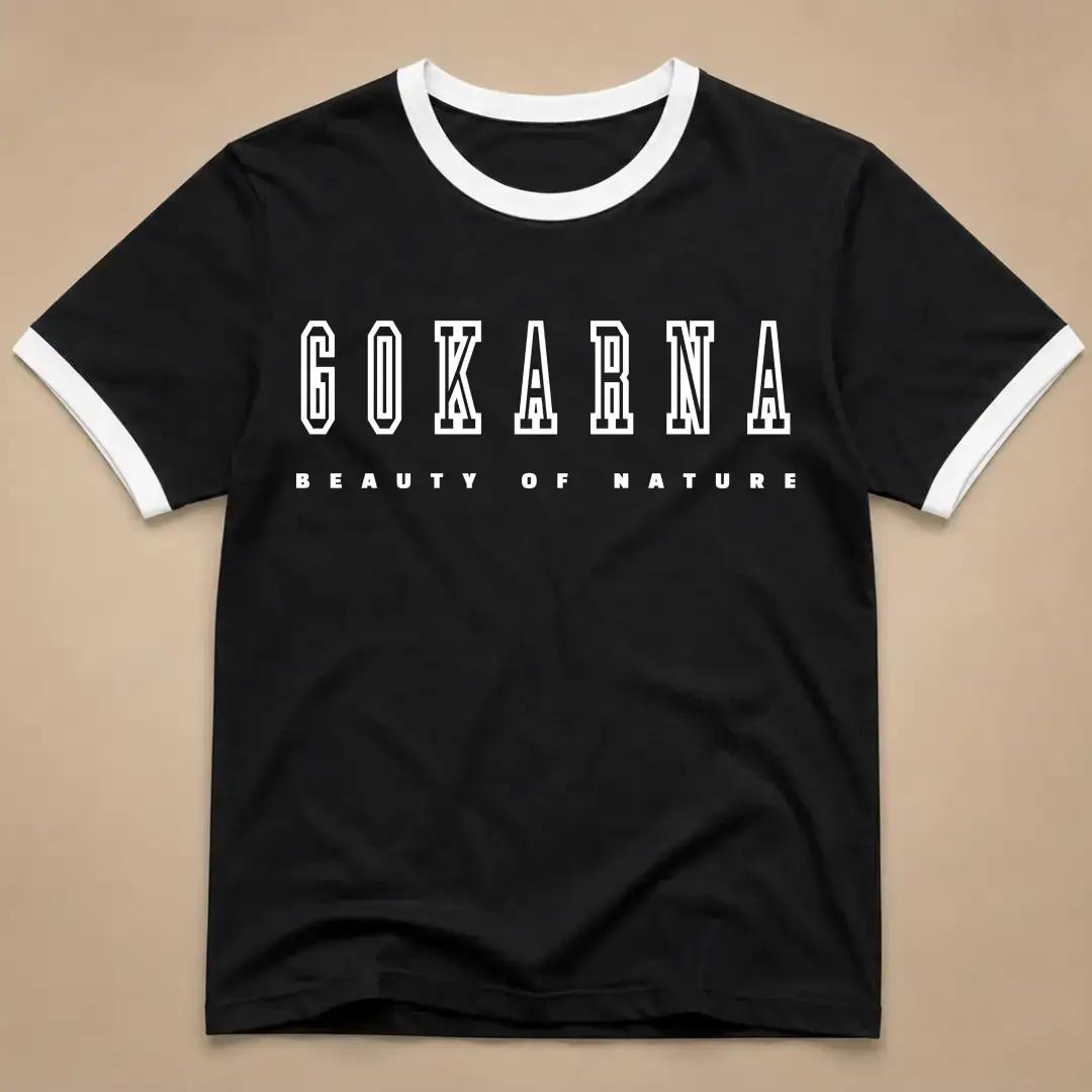 Gokarna Beach White Black Ringer T-shirt - Image 2