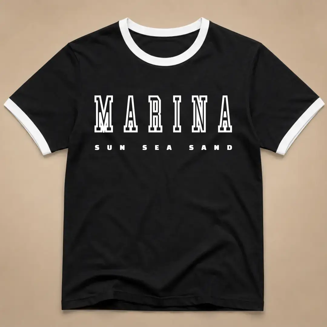 Marina Beach White Black Ringer T-shirt - Image 2