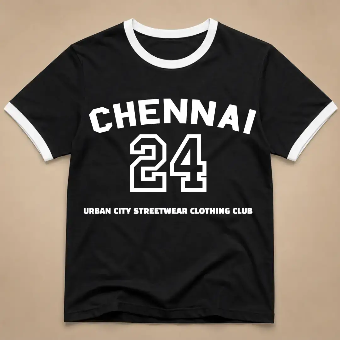 Chennai City White Black Ringer T-shirt - Image 2