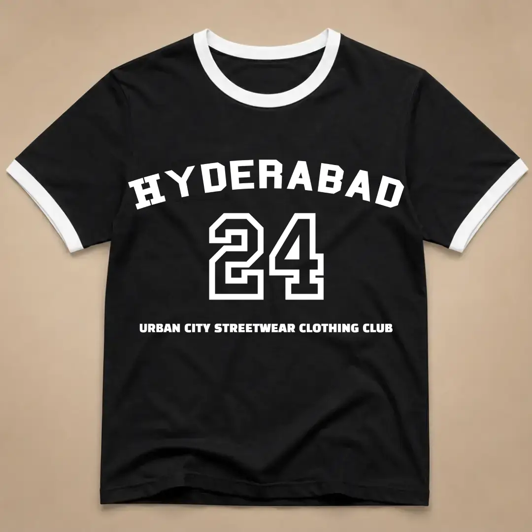 Hyderabad City White Black Ringer T-shirt