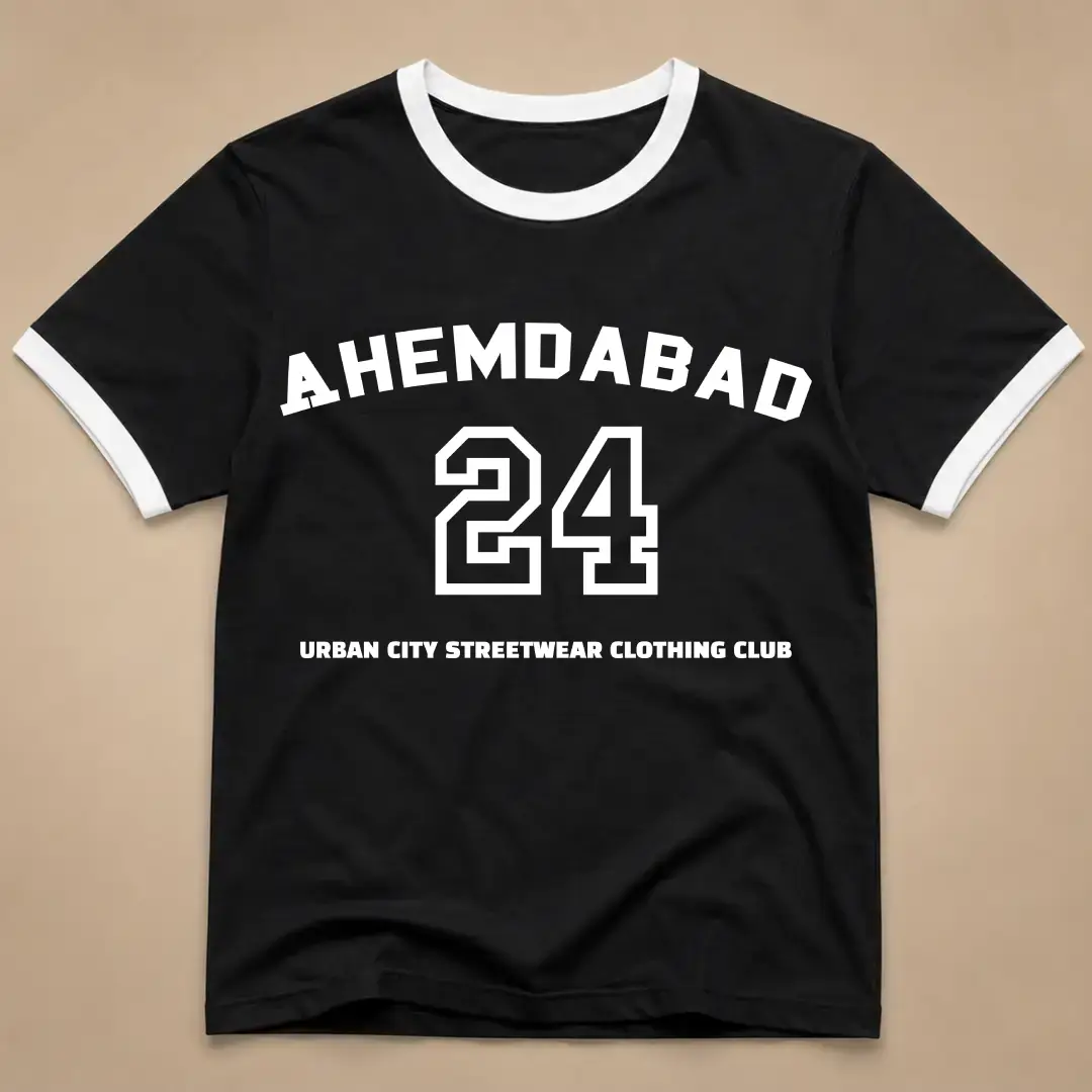Ahembdabad City White Black Ringer T-shirt - Image 2