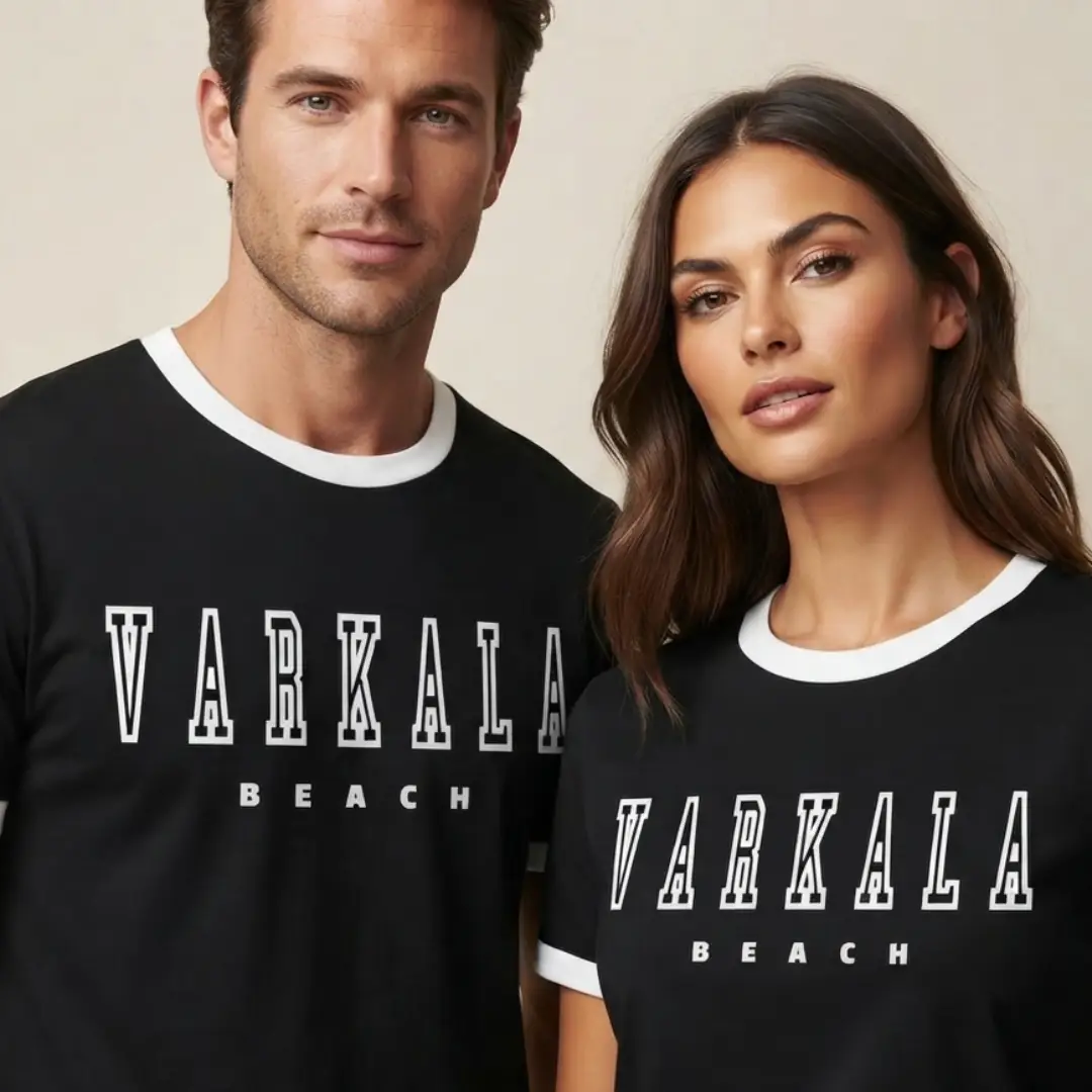 Varkala Beach White Black Ringer T-shirt