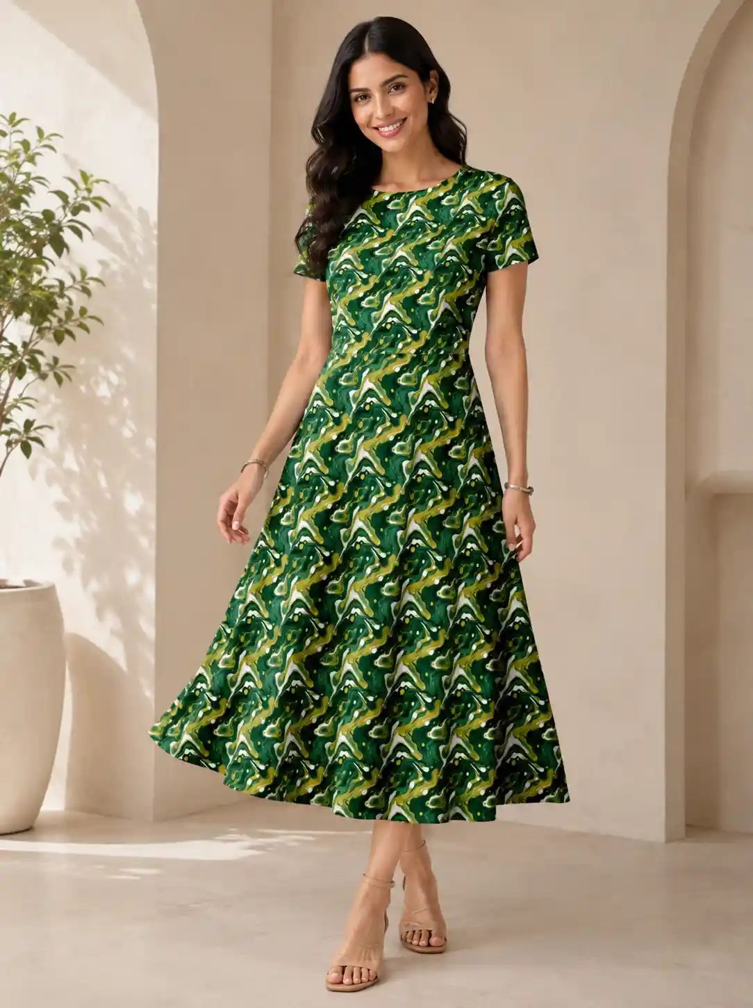 Green Stretch Fit Aline Dress