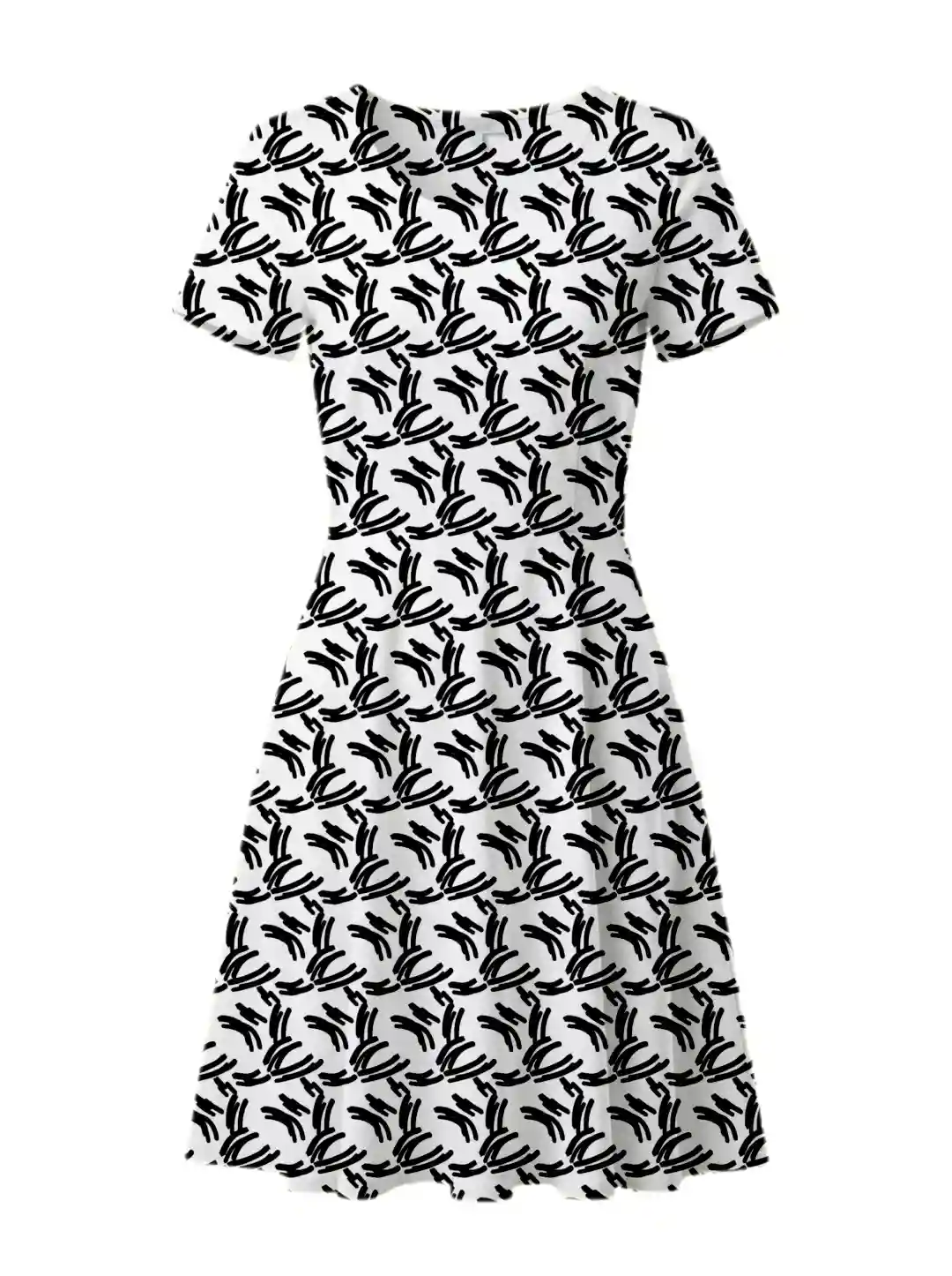 Black White Brush Pattern Aline Dress