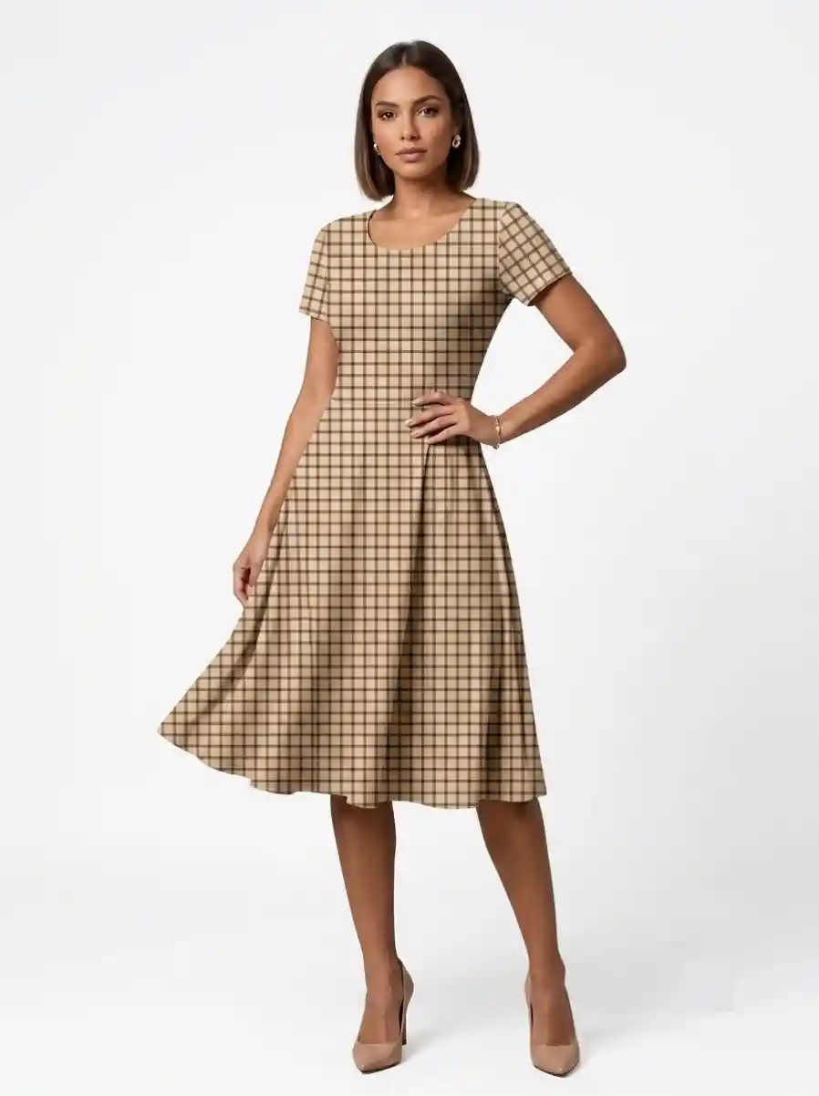Checkered Gingham Printed Aline Dress