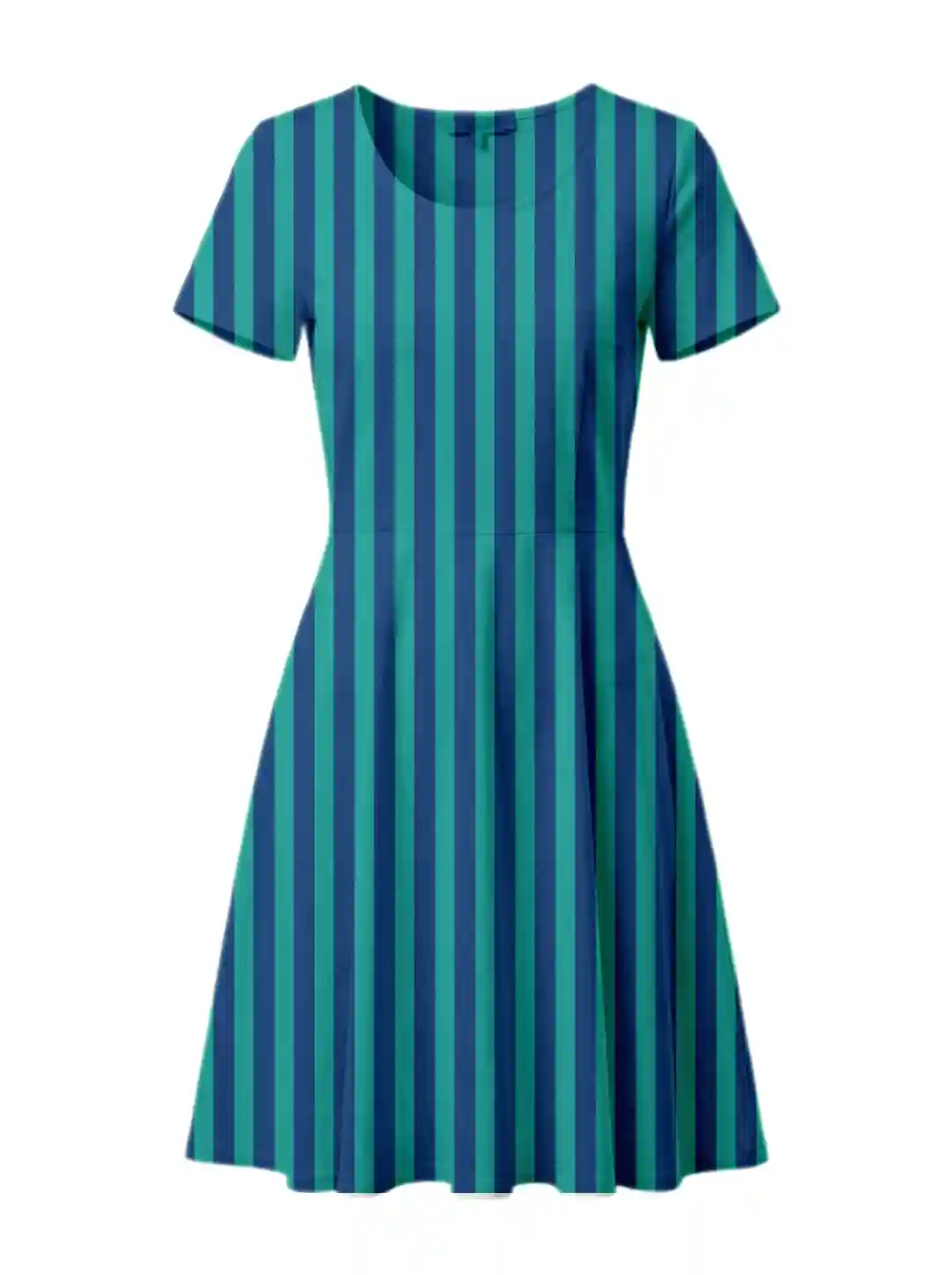 Navy Blue Teal Strips Aline Dress - Image 2
