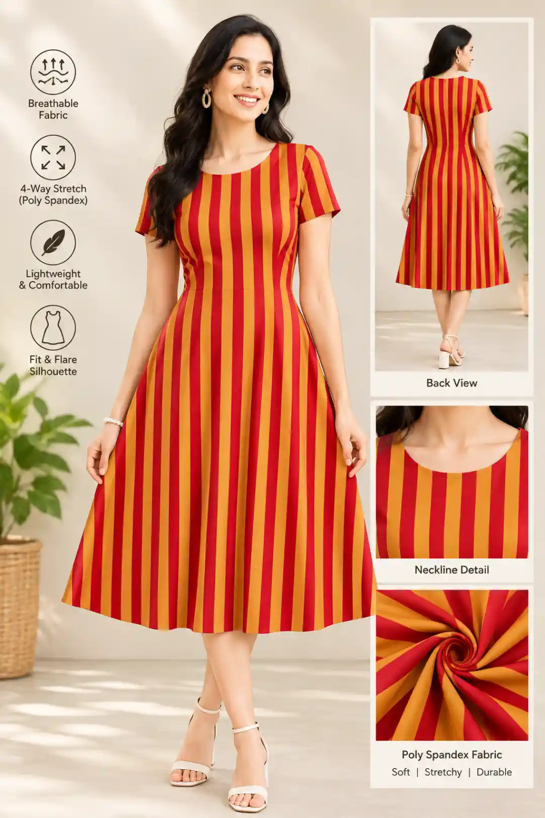 Orange Red Strips Aline Dress