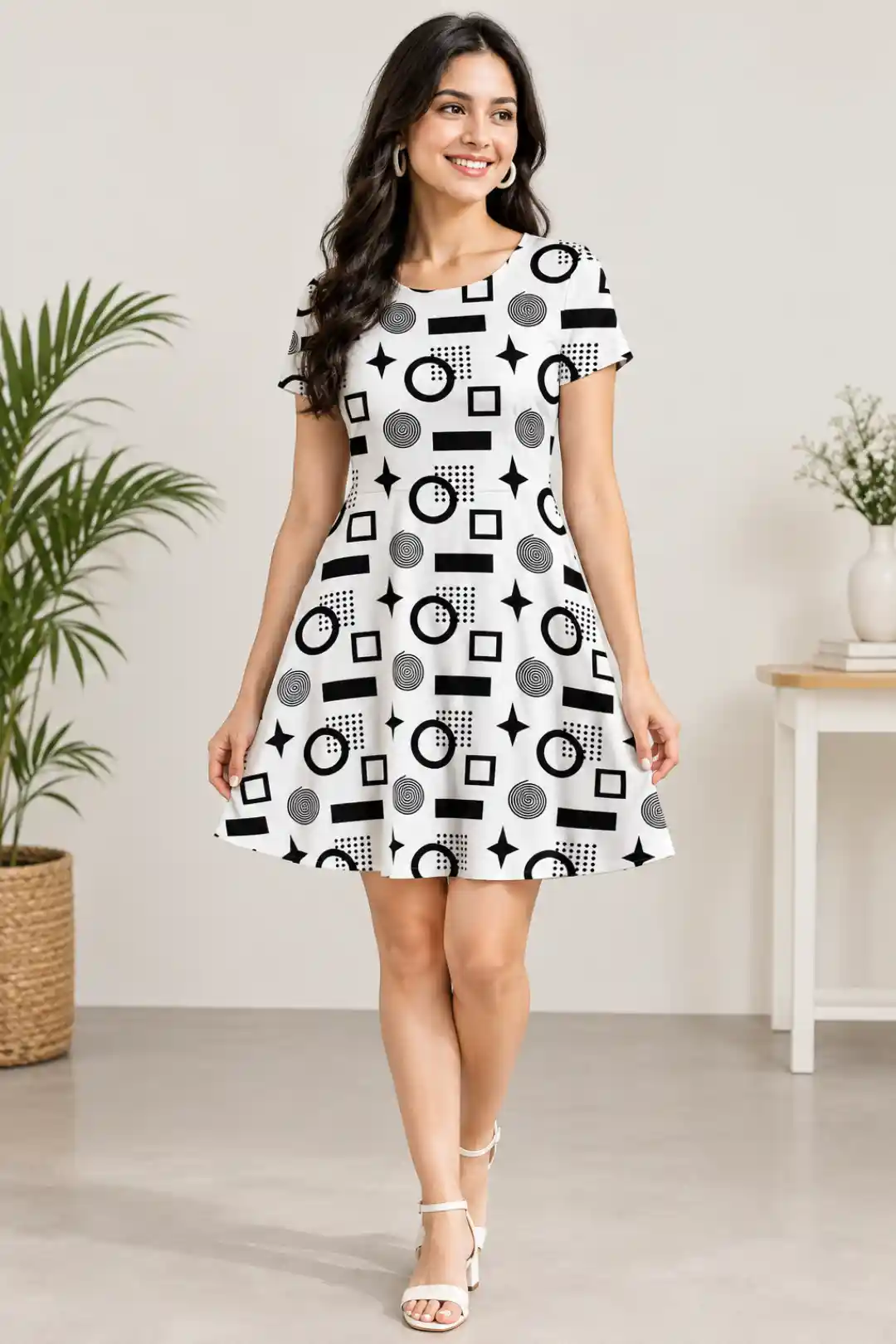 Retro Black And White Aline Dress