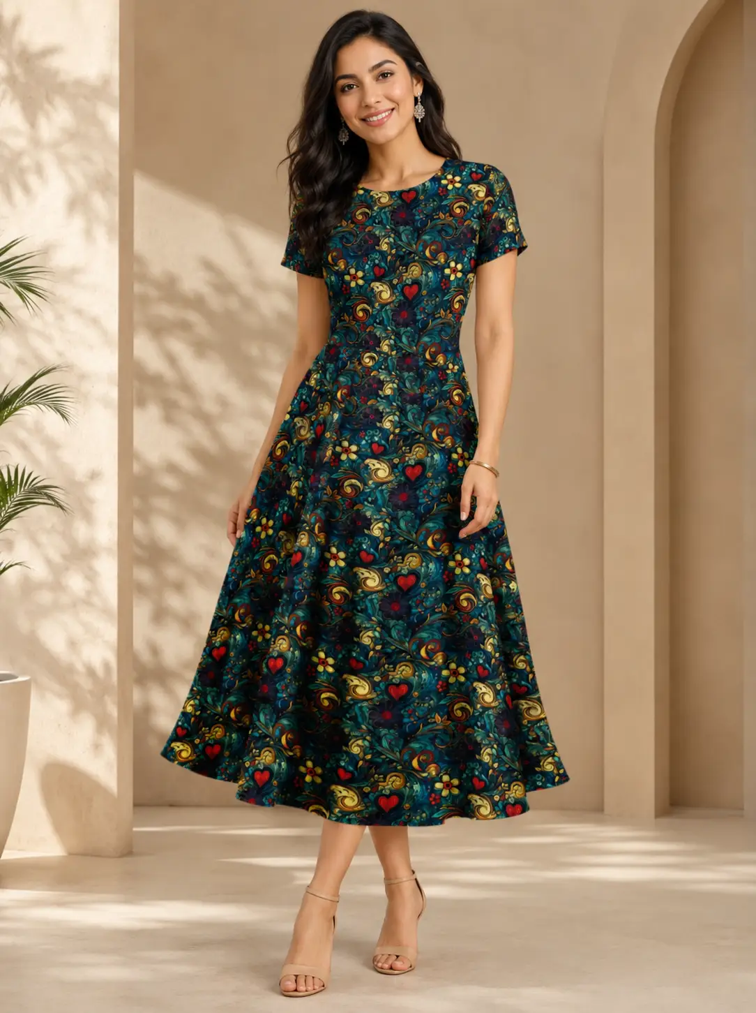 Wrinkle Free Hearts Aline Dress