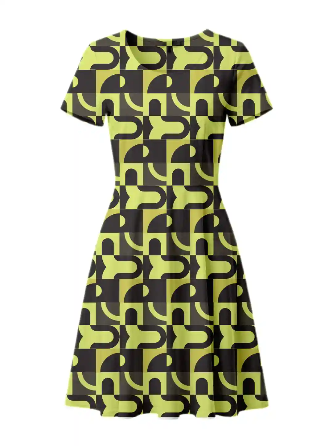 Olive Yellow Geometric Pattern Aline Dress - Image 2
