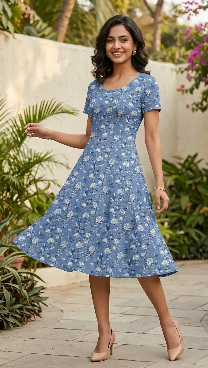 Blue Flowers Aline Dress