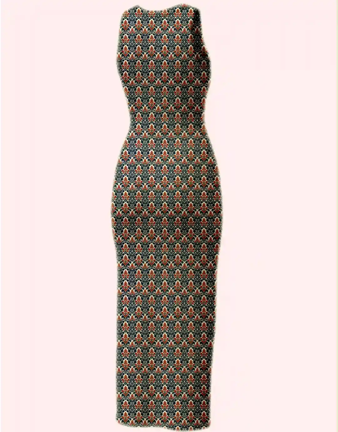 Retro Style Damask Contrast Printed Bodycon Dress - Image 3