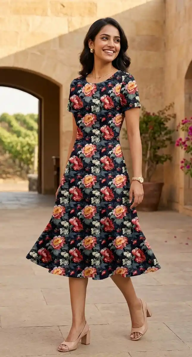 Floral Stretch Fit Aline Dress - Image 2