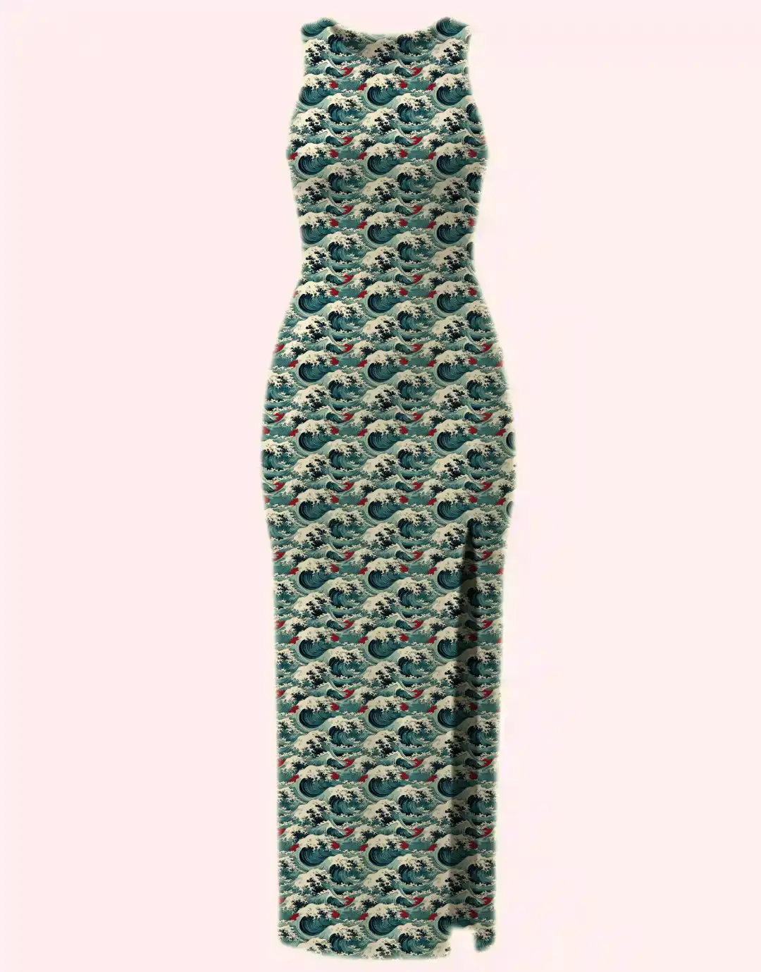 Japanese Waves Printed Bodycon Dress