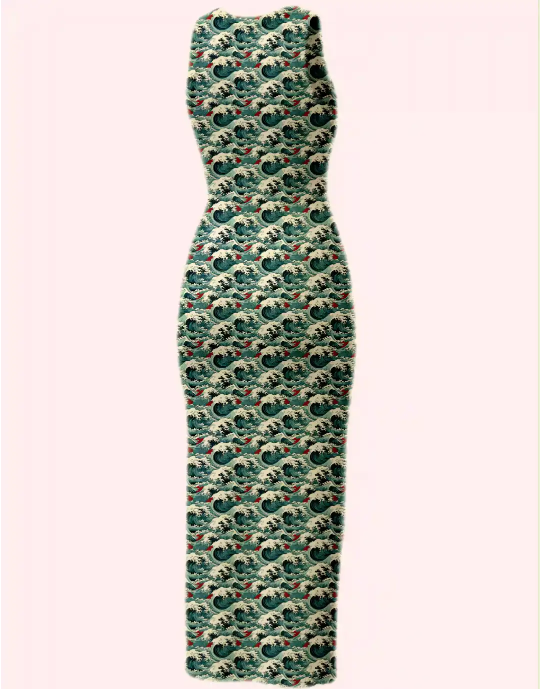 Japanese Waves Printed Bodycon Dress