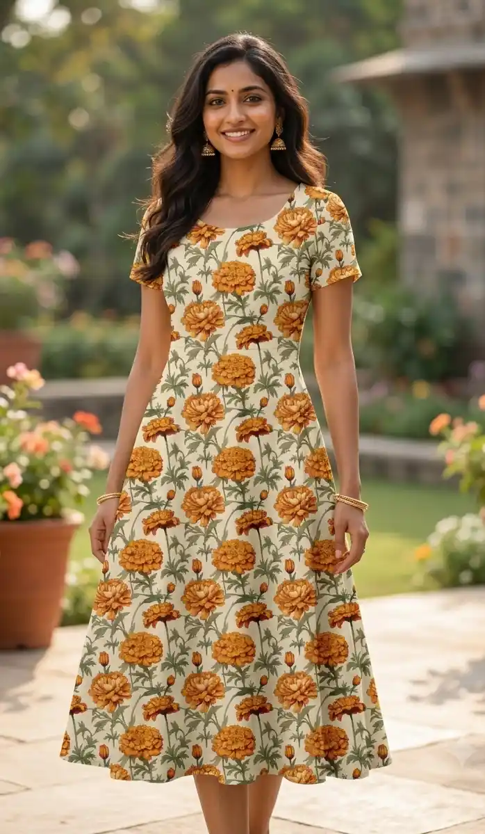 Yellow Floral Aline Dress