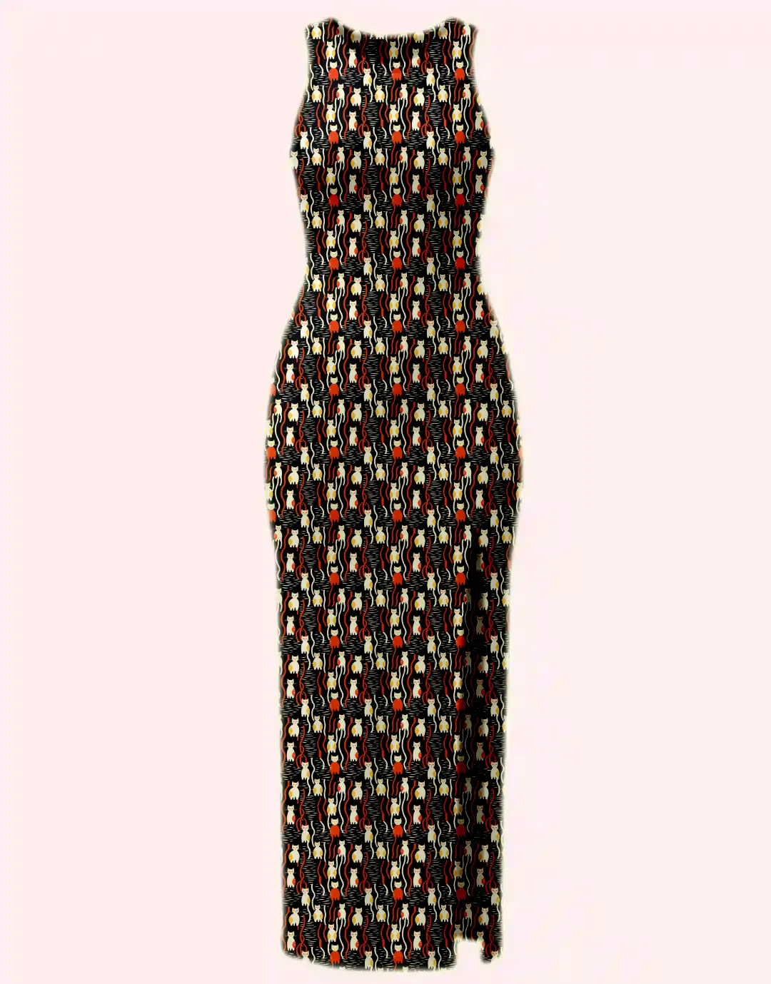 Retro Cat Printed Bodycon Dress - Image 2