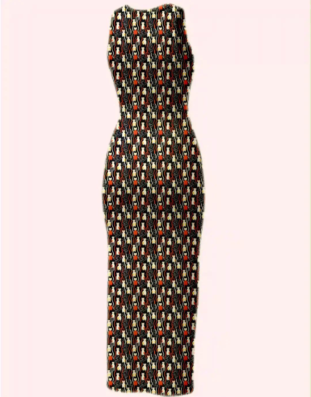 Retro Cat Printed Bodycon Dress - Image 3