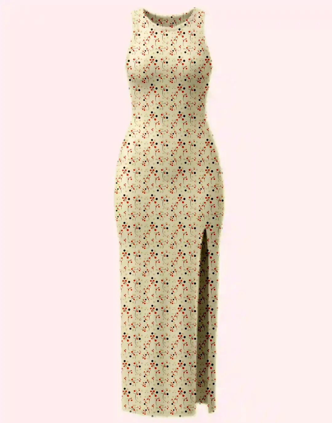 Skinny Color Retro Cherry Printed Bodycon Dress - Image 2