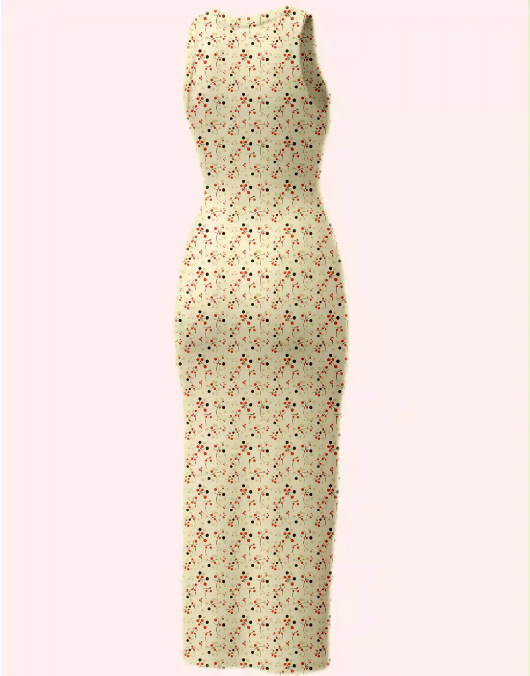 Skinny Color Retro Cherry Printed Bodycon Dress - Image 3