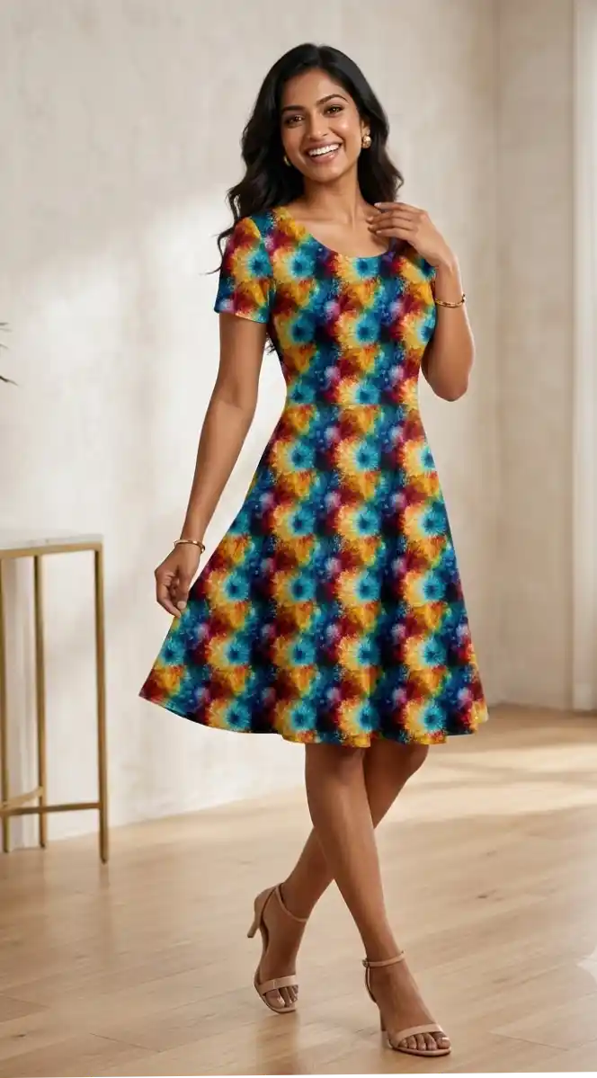 Colorful Tie Dye Stetch Fit Spandex Aline Dress