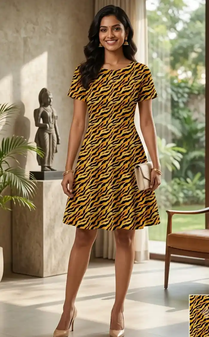 Tiger Straps Print Aline Dress