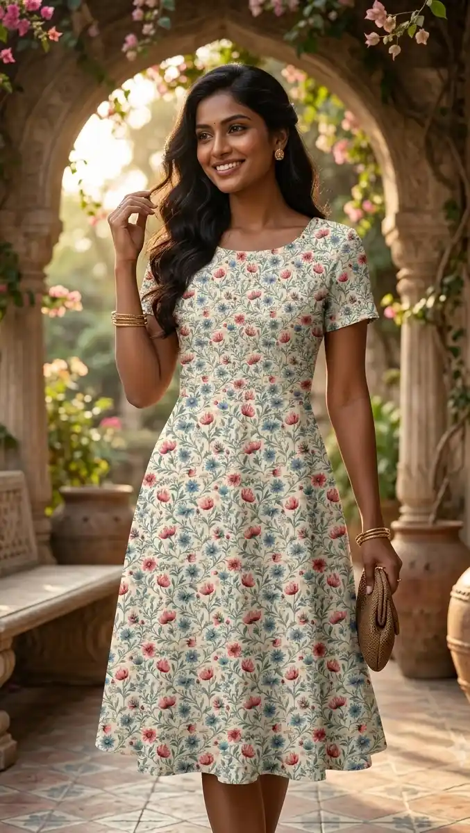 Vintage Floral Design Aline Dress